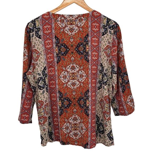 Crosby. Orange and blue boho vneck tunic style top size xlarge - Picture 2 of 5